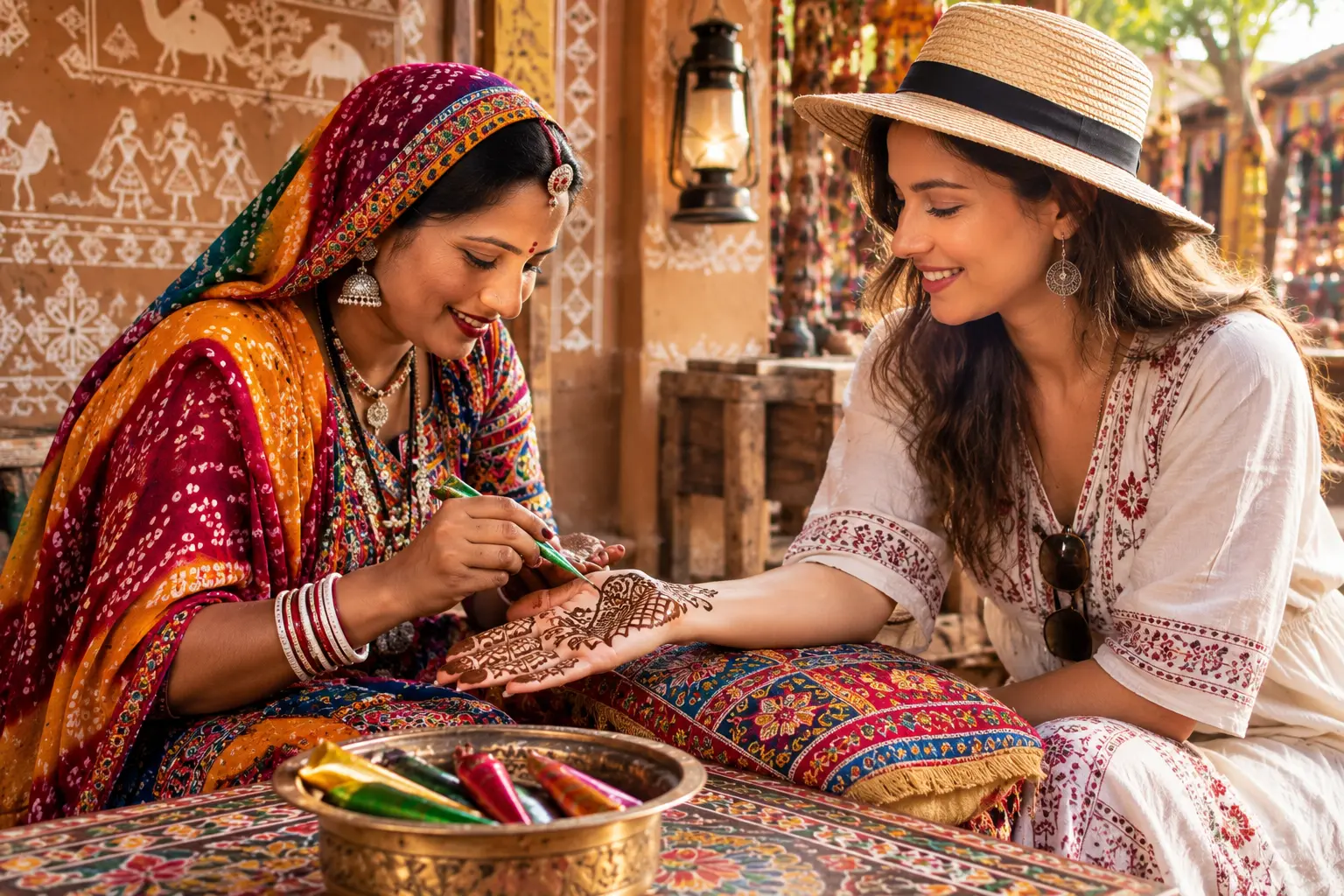 Hand decorated with traditional henna