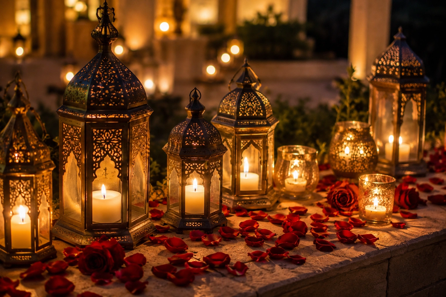 Close up of lanterns and candle decor