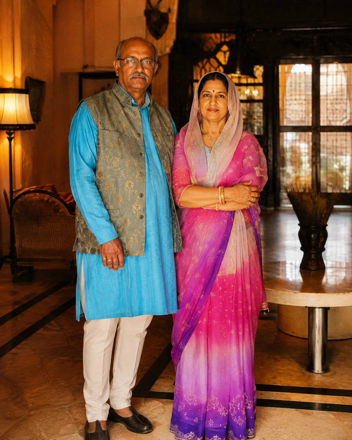 Maharaj Swroop Singh Ji, former Maharaja of Jodhpur, with family in traditional attire