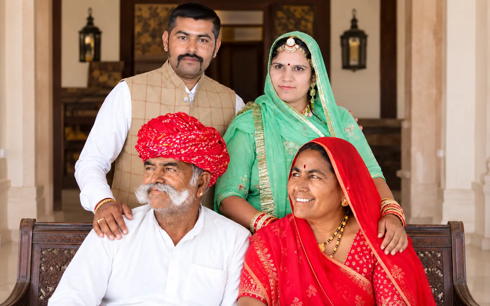 The Pukhraj Garh host family in traditional Rajasthani attire