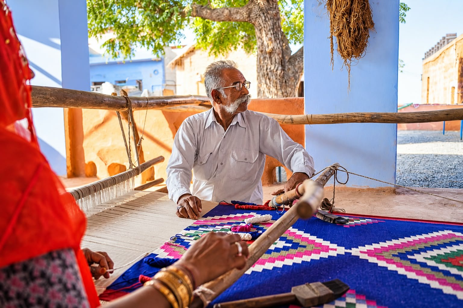 Master weaver at a Dhurrie loom in Salawas